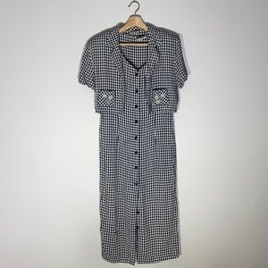 Vintage Two Piece Set Gingham Print Maxi Tank Dress w/ Floral Embroidery